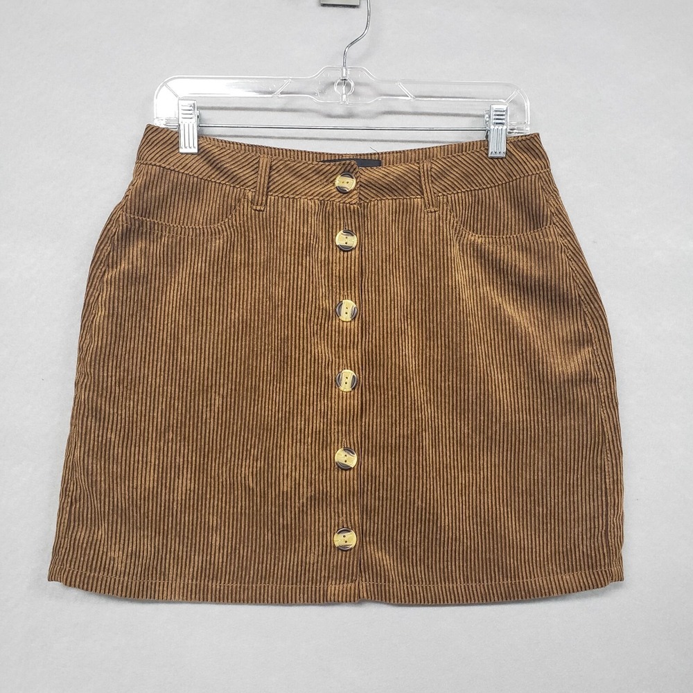 Ambiance Apparel Mini Skirt Women's M Brown Corduroy Button Front Y2K Style